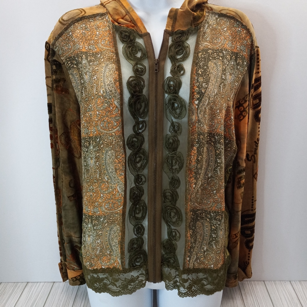 Vintage Y2K Piano Fairycore Boho Paisley Hooded Lightweight Jacket